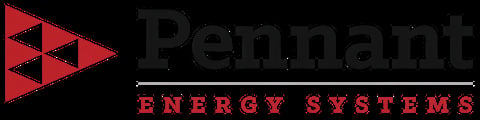 Pennant Energy Systems logo featuring red triangular arrows and gray text on black background