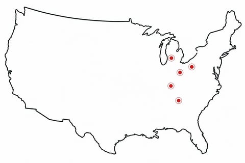 Map of U.S. manufacturing network locations